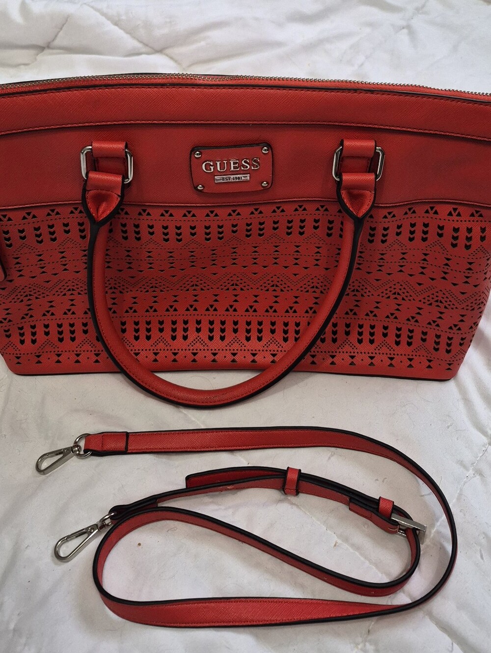 GUESS Red Laser-Cut Tote